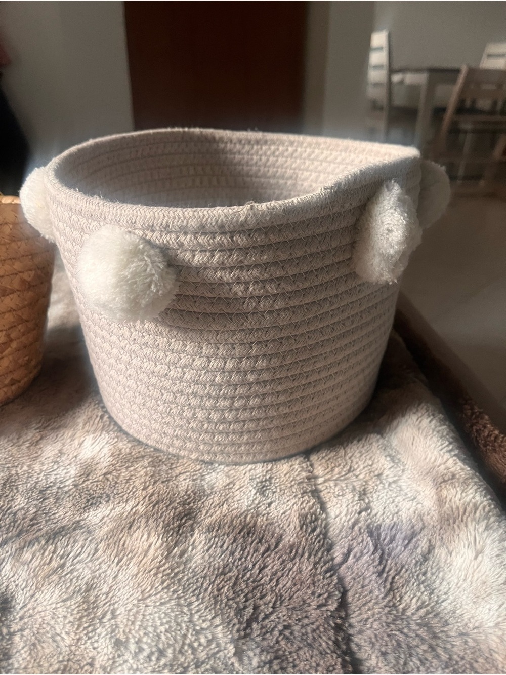 Kids Pom-Pom Storage Basket - Cream